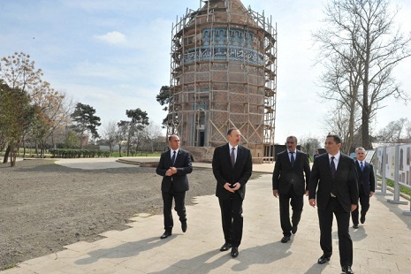 President Ilham Aliyev reviews ongoing repair work at Barda Mausoleum - PHOTOS